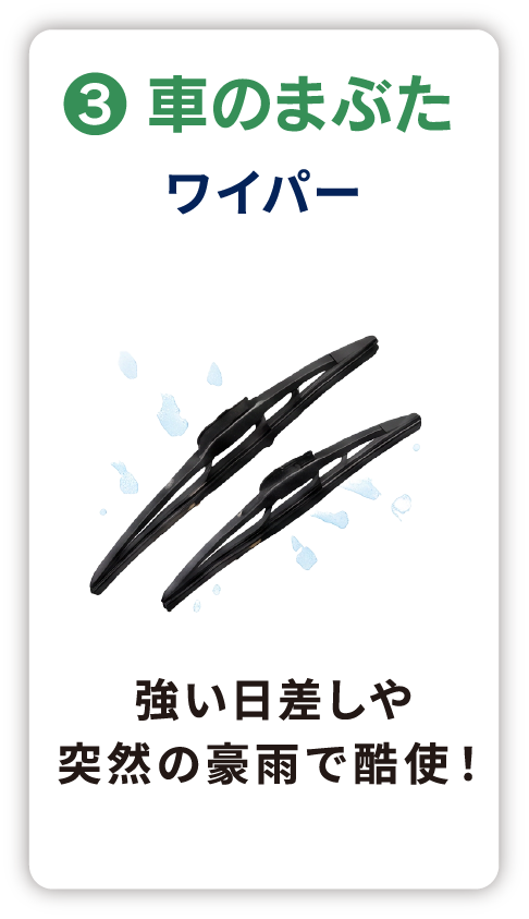 車のまぶた ワイパー 強い日差しや突然の豪雨で酷使!
